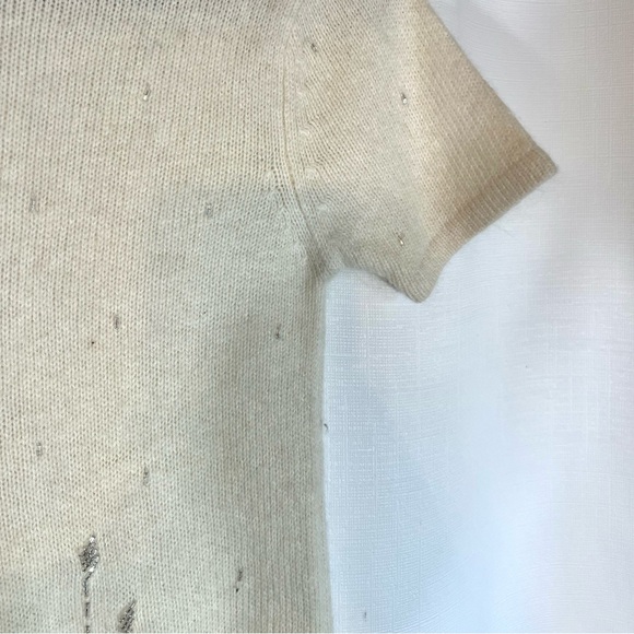Vtg Urban Works Angora Blend Cream Short Sleeve Sweater Silver Beading Size XS - Picture 4 of 7